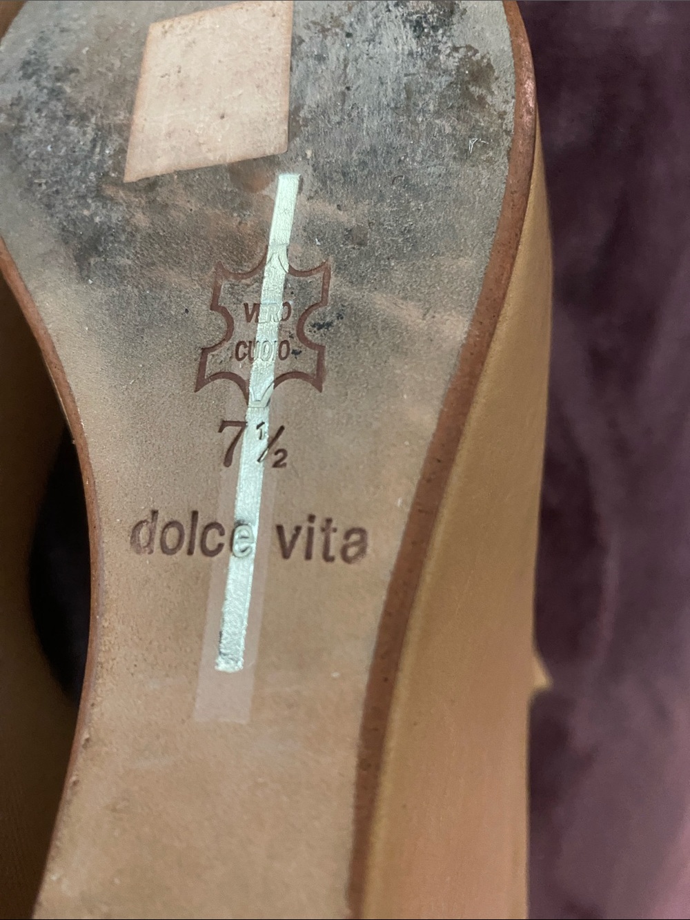 Dolce Vita Mustard Tan Strappy Peep-Toe Wedge Heels - Picture 4 of 7
